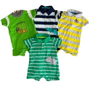 Carter's Baby Short Sleeve Striped Rompers Green Blue & Yellow
